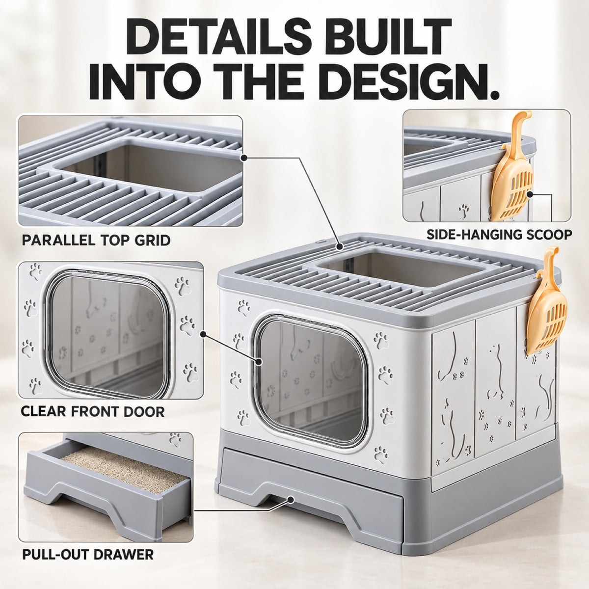 GAVPEPY Foldable Top-Entry Drawer Enclosed Cat Litter Box, 2 Options image 6 - 5.jpg