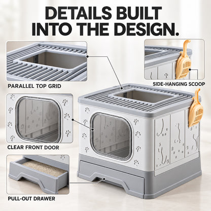 GAVPEPY Foldable Top-Entry Drawer Enclosed Cat Litter Box, 2 Options image 6 - 5.jpg