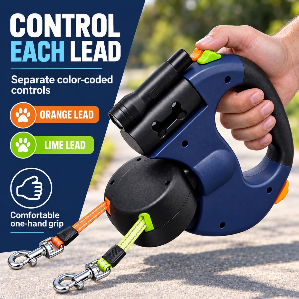 Dual-Dog Retractable Dog Leash, 3 Colors, By GAVPEPY image 6 - 5.jpg
