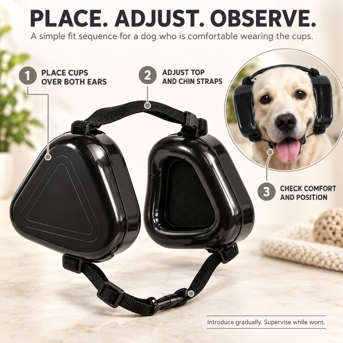 GAVPEPY Adjustable Hard-Shell Dog Ear Muffs, Black or Camouflage color options with an adjustable strap fit, for covering a dog’s ears during supervised exposure to noisy surroundings, grooming, travel and outdoor events image 6 - 5.jpg