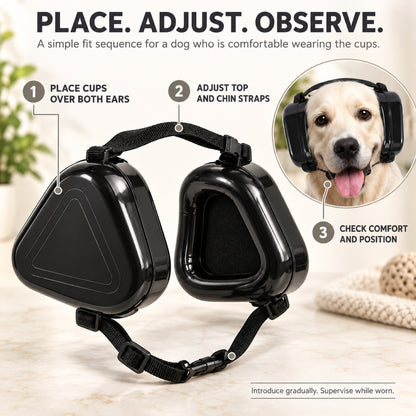 GAVPEPY Adjustable Hard-Shell Dog Ear Muffs, Black or Camouflage color options with an adjustable strap fit, for covering a dog’s ears during supervised exposure to noisy surroundings, grooming, travel and outdoor events image 6 - 5.jpg