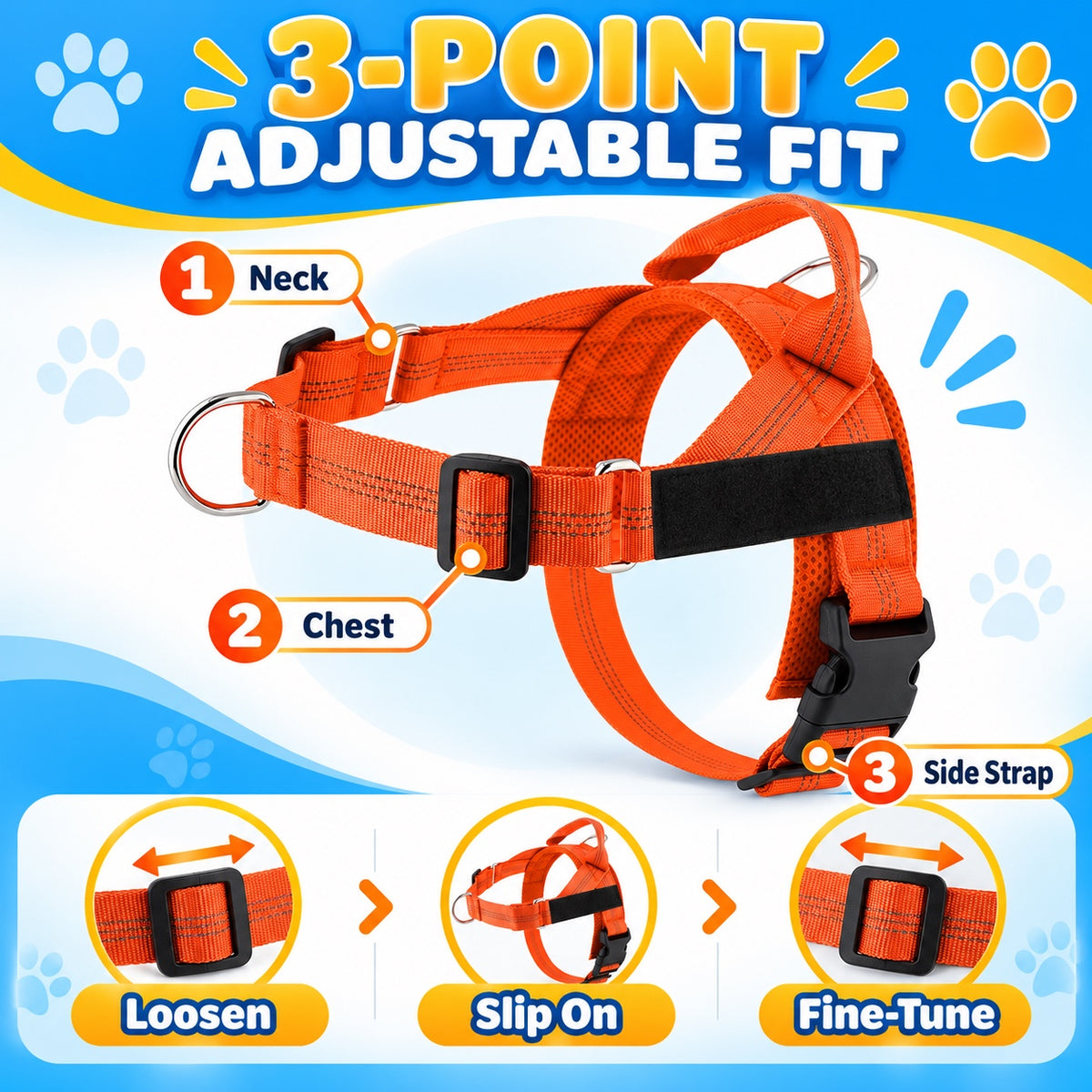 Lightweight Adjustable Nylon Dog Harness, 10 Colors and 5 Sizes, By GAVPEPY image 6 - 5.jpg