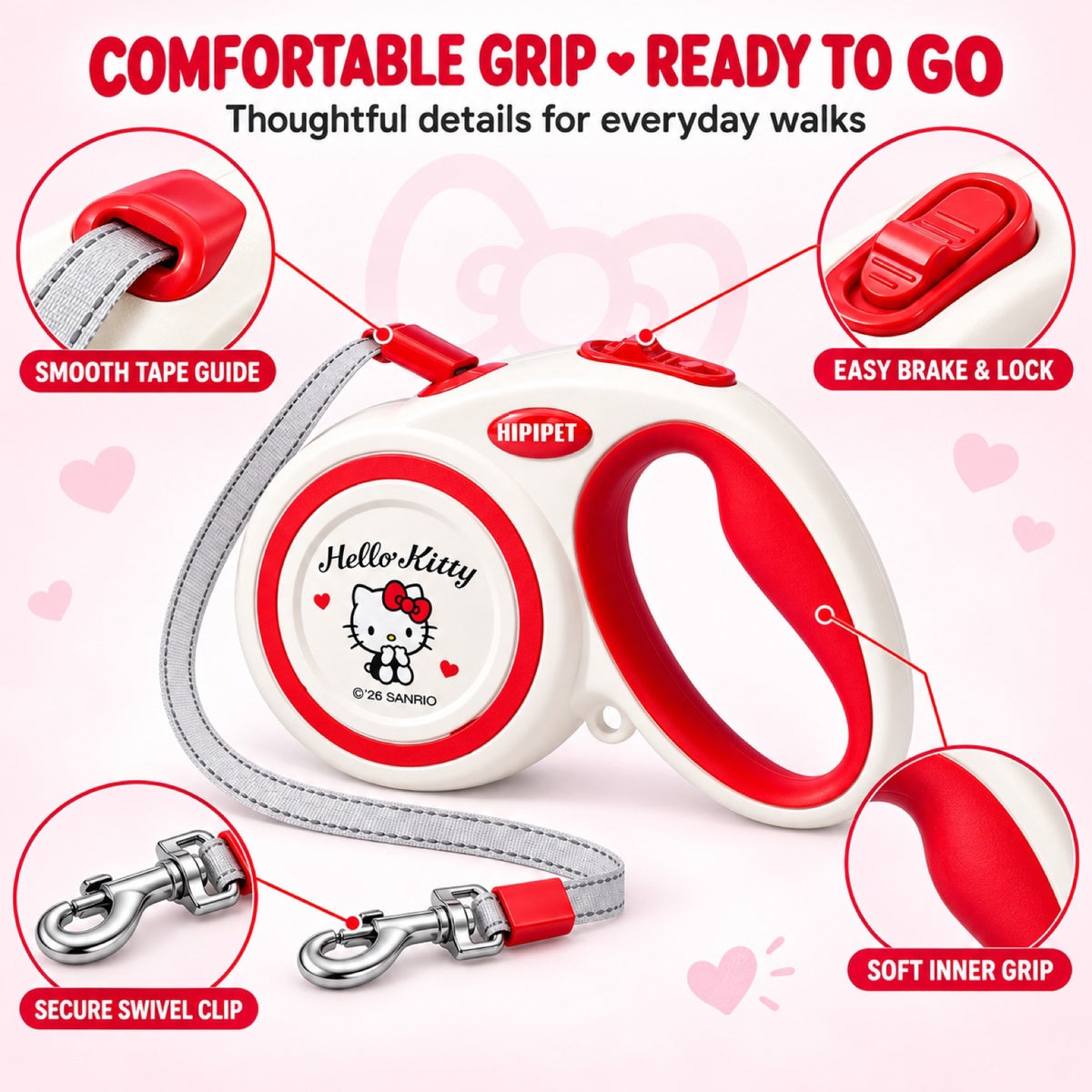 Hello Kitty Retractable Dog Leash, 2 Lengths, By GAVPEPY image 6 - 5.jpg