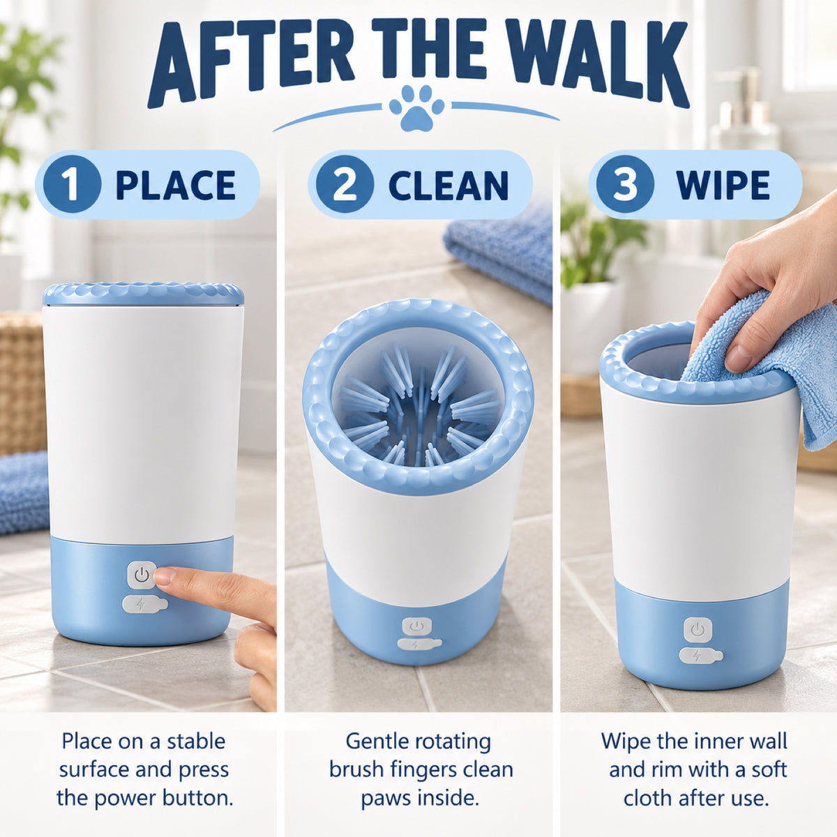 GAVPEPY Plastic Electric Paw Washer Cup, Sizes , Black / White, Pink / White, White / Blue, Blue, after rainy walks, park visits and everyday outdoor trips; a reusable cup design for rinsing paws after walks and outdoor play image 5 - 5.jpg