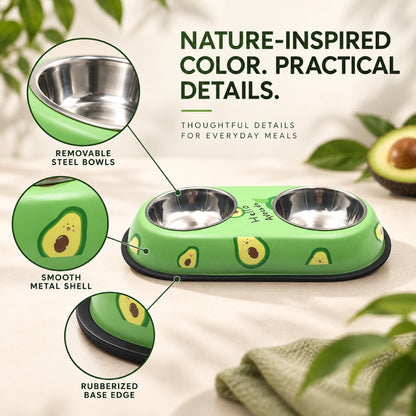 Avocado-Print Double Pet Bowl, 2 Sizes, By GAVPEPY image 6 - 5.jpg