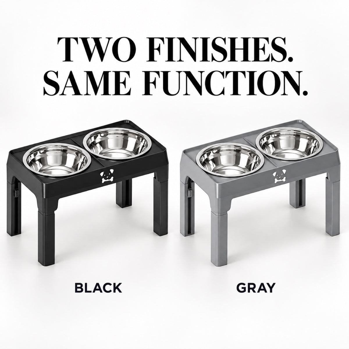 GAVPEPY Adjustable Double Stainless Steel Pet Bowl Stand, 43 x 24 x 8.5 cm, Black or Gray, for Everyday Dog and Cat Meals or Water at Home, two bowls in a foldable raised support; a practical feeding setup for daily pet-care routines image 6 - 5.jpg