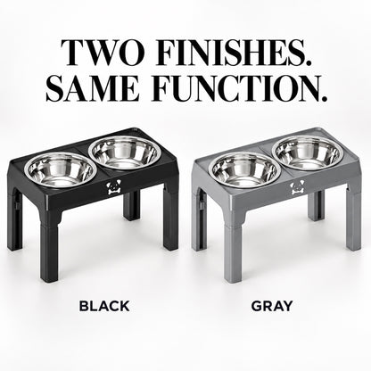 GAVPEPY Adjustable Double Stainless Steel Pet Bowl Stand, 43 x 24 x 8.5 cm, Black or Gray, for Everyday Dog and Cat Meals or Water at Home, two bowls in a foldable raised support; a practical feeding setup for daily pet-care routines image 6 - 5.jpg