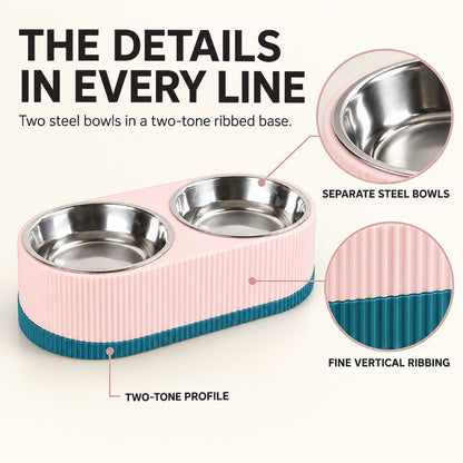 GAVPEPY Stainless Steel Double Pet Bowl Set, 31.5 x 16.5 x 9.3 cm, Pink and Green or Blue and Yellow, for Everyday Dog and Cat Meals or Water at Home, two removable-looking bowls in a joined base; a practical feeding setup for daily pet-care routines image 6 - 5.jpg