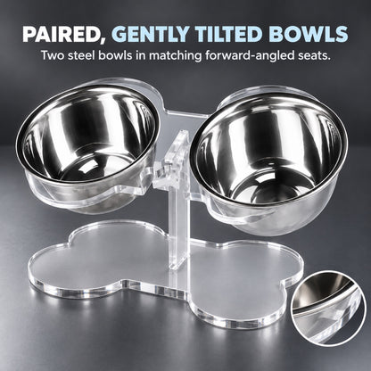 GAVPEPY Clear Acrylic Raised Double Pet Feeder, 32 x 22 x 16 cm; 5 mm panel listed, Clear, for Everyday Dog and Cat Meals or Water at Home, transparent raised panel with two bowl positions; a practical feeding setup for daily pet-care routines image 6 - 5.jpg