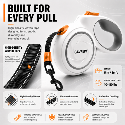GAVPEPY Retractable Dog Leash, 5 M / 16 Ft Dog Walking Leash, One Hand Brake And Lock, 360 Degree Swivel Hook, For Dogs 10 To 110 Lb, By GAVPEPY image 5 - 5.png