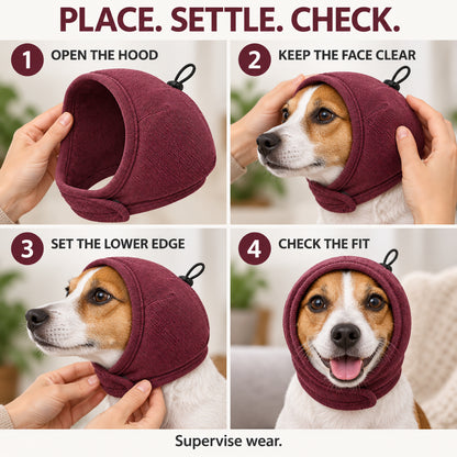 GAVPEPY Polyester Dog Ear Snood, Burgundy, Charcoal or Brown in S, M and L, for covering canine ears during supervised wind, grooming and daily routines, home, travel, grooming and outdoor walks, soft ribbed fabric, an open face and a top adjustment image 6 - 5.jpg