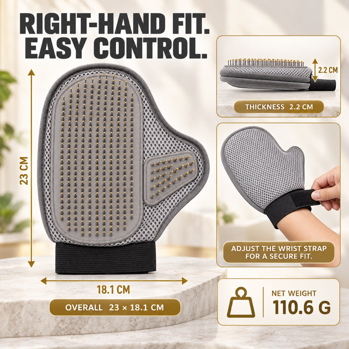 Right-Hand Pet Grooming Glove, Gray, By GAVPEPY image 6 - 5.jpg