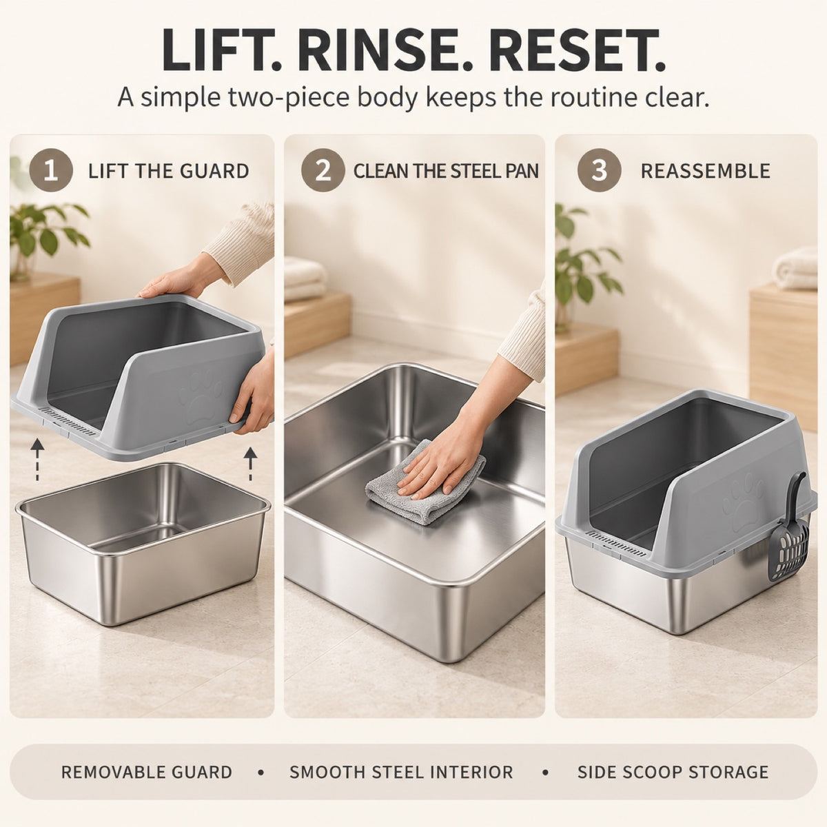 GAVPEPY Extra Large Stainless Steel Top-Entry High-Sided Cat Litter Box, 16 Options image 6 - 5.jpg