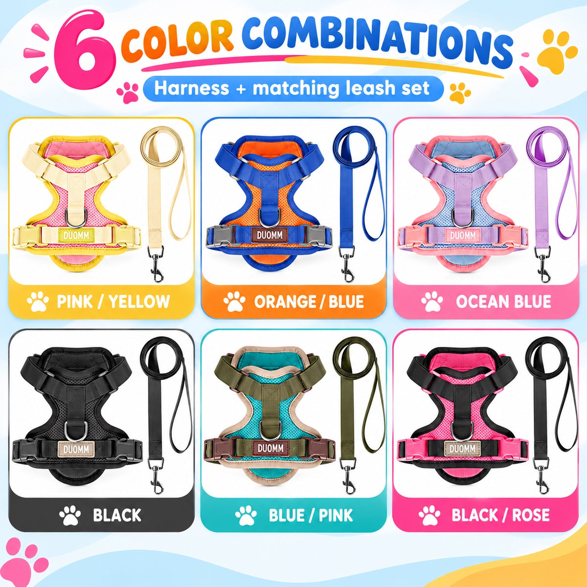 Padded Small Dog Harness and Leash Set, 6 Colors and 4 Sizes, By GAVPEPY image 6 - 5.jpg