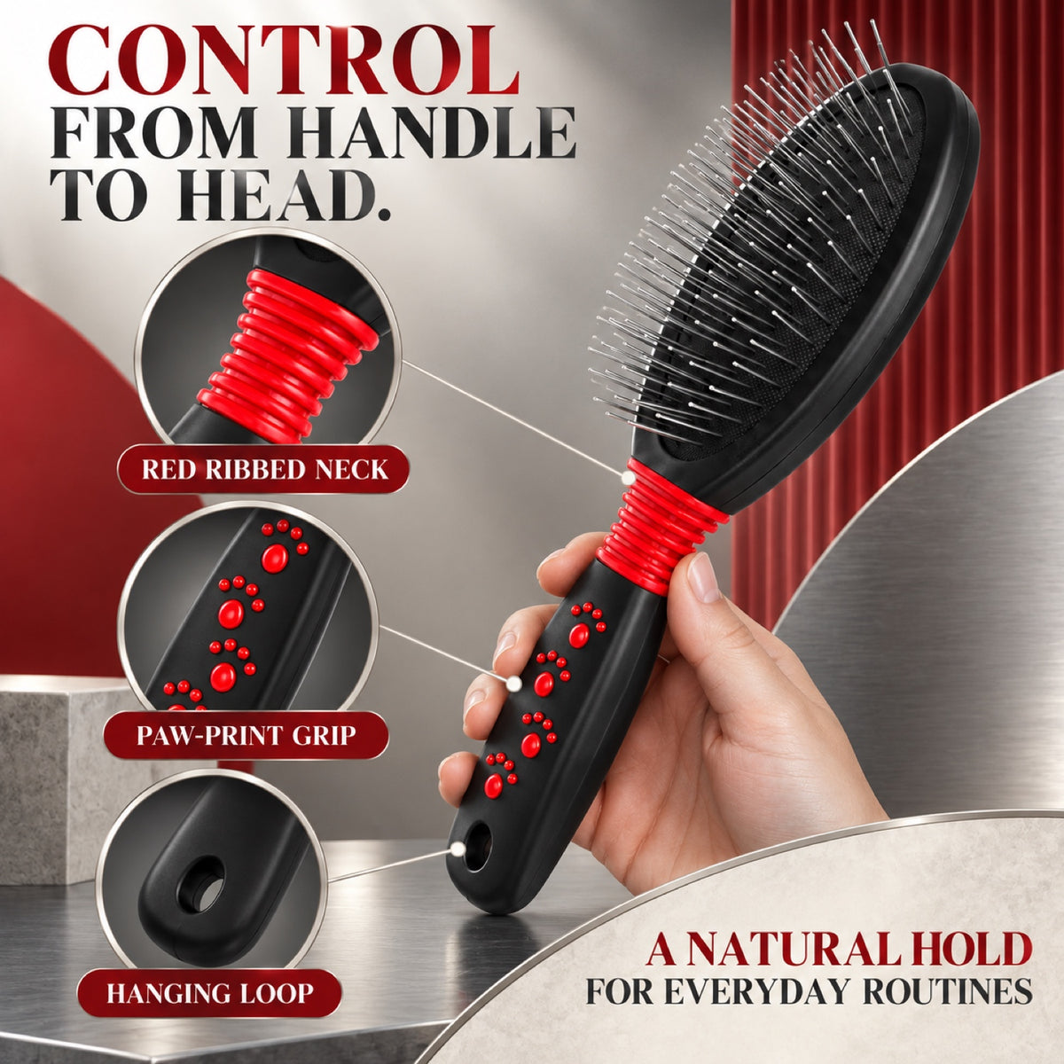 Cushion Pet Pin Brush with Red and Black Handle, By GAVPEPY image 6 - 5.jpg