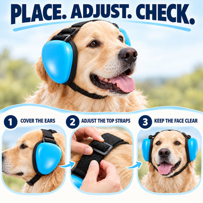 GAVPEPY ABS-Shell Blue Dog Ear Muffs, Blue in S, M or L size options, for covering both ears during supervised noisy pet-care routines, grooming, travel, home events and other supervised outings, smooth blue ear cups, dark inner pads and adjustable image 6 - 5.jpg