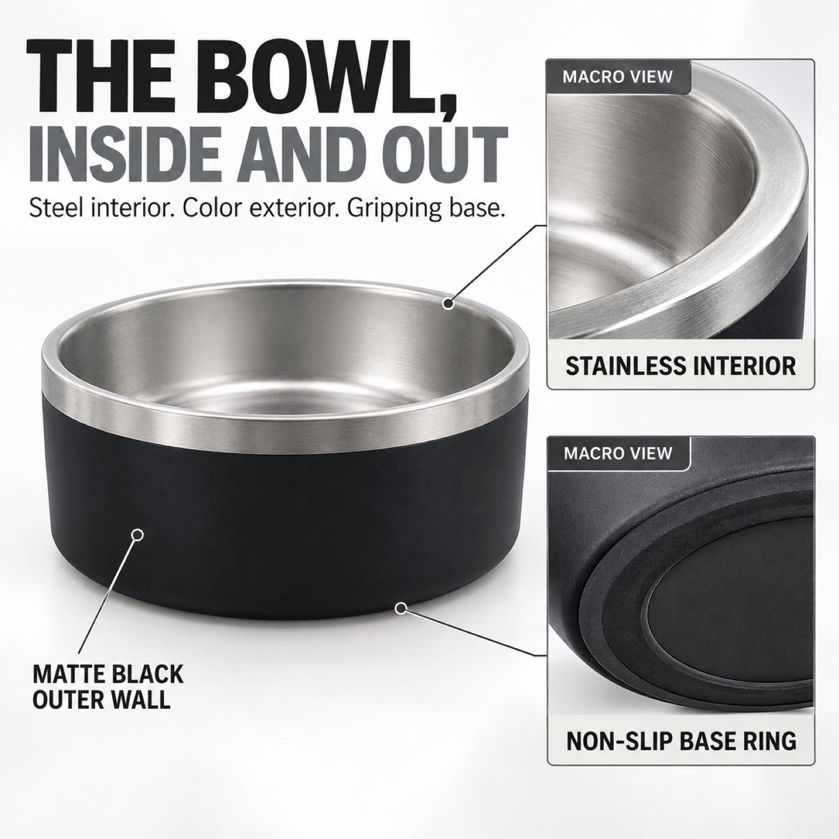 GAVPEPY Stainless Steel Pet Feeding Bowl, 14, 18 or 22 cm diameter, Red, Black, Blue, Green or White, for Everyday Dog and Cat Meals or Water at Home, wide rim and colored outer finish; a practical feeding setup for daily pet-care routines image 6 - 5.jpg