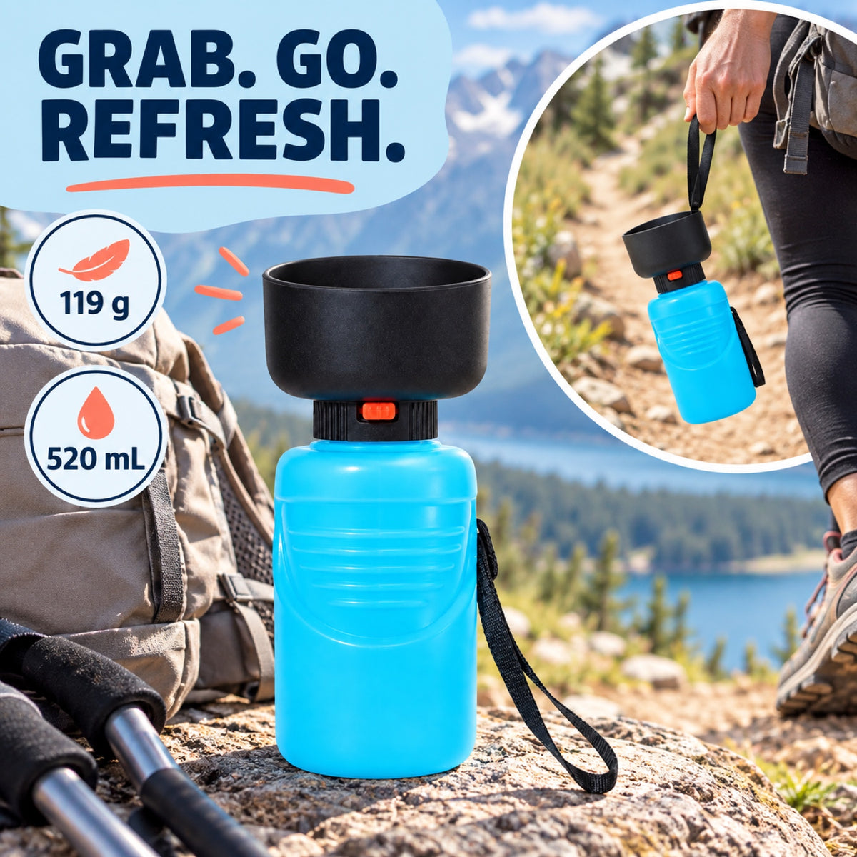 Squeeze-Flow Silicone Pet Water Bottle, 520 or 650 mL, By GAVPEPY image 6 - 5.jpg