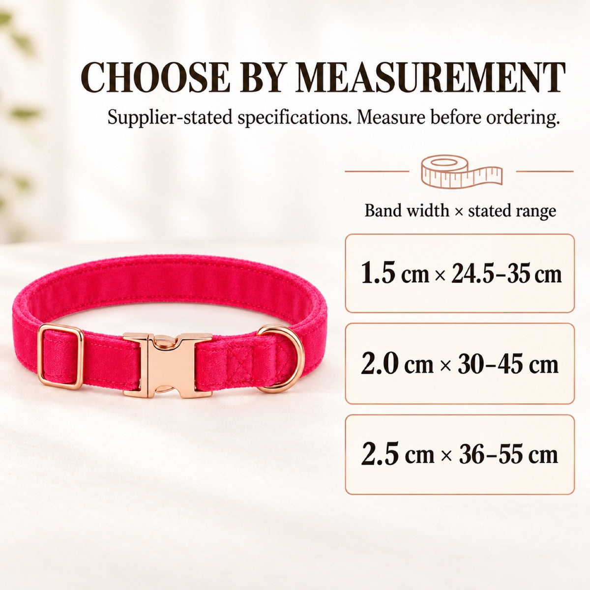 GAVPEPY Fabric Velvet-Look Dog Collar, Sizes 1-5 X 24-5-35 cm, 2-0 X 30-45 cm, 2-5 X 36-55 cm, Rose Pink, for neighborhood walks, park visits and daily dog wear; an adjustable neckwear option for supervised walks and everyday outings image 6 - 5.jpg