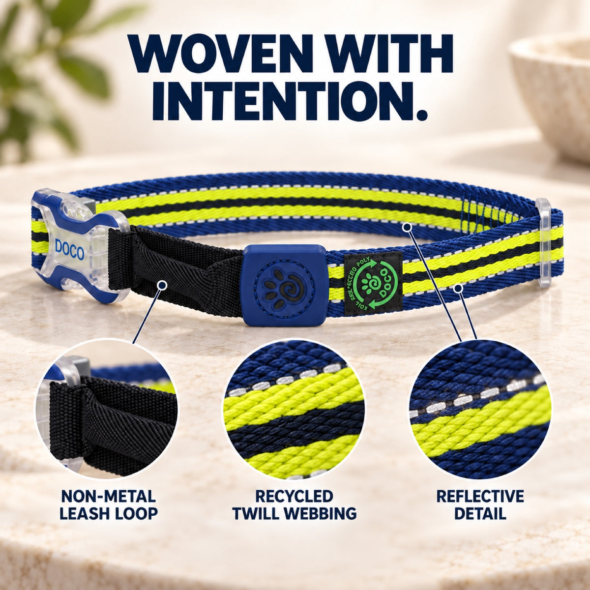 GAVPEPY Recycled webbing and braided nylon Reflective Woven Dog Collar, Sizes S, M, L, 5 color or pattern options, for neighborhood walks, park visits and daily dog wear; an adjustable neckwear option for supervised walks and everyday outings image 6 - 5.jpg