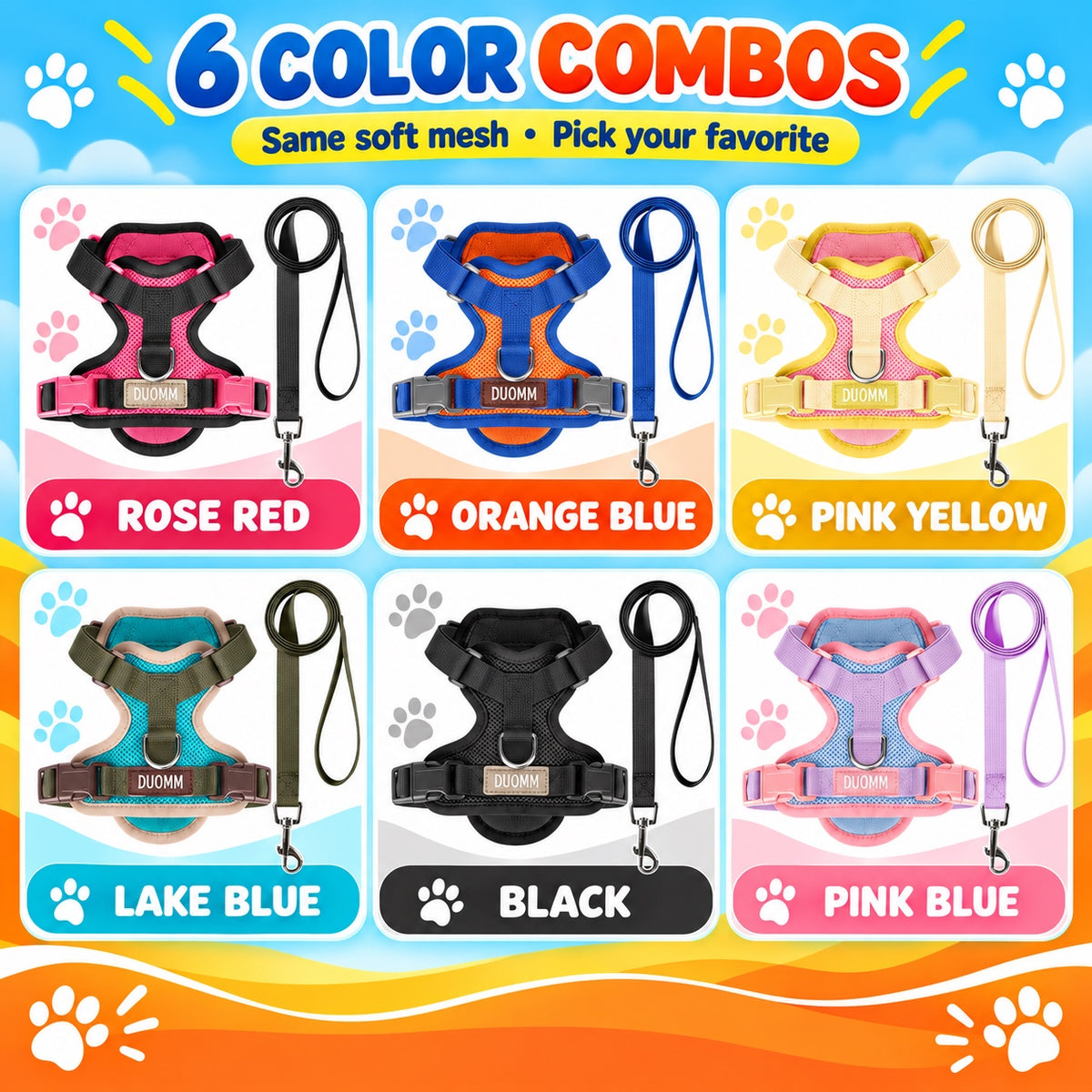 Breathable Mesh Dog Harness and Leash Set, 6 Colors and 4 Sizes, By GAVPEPY image 6 - 5.jpg