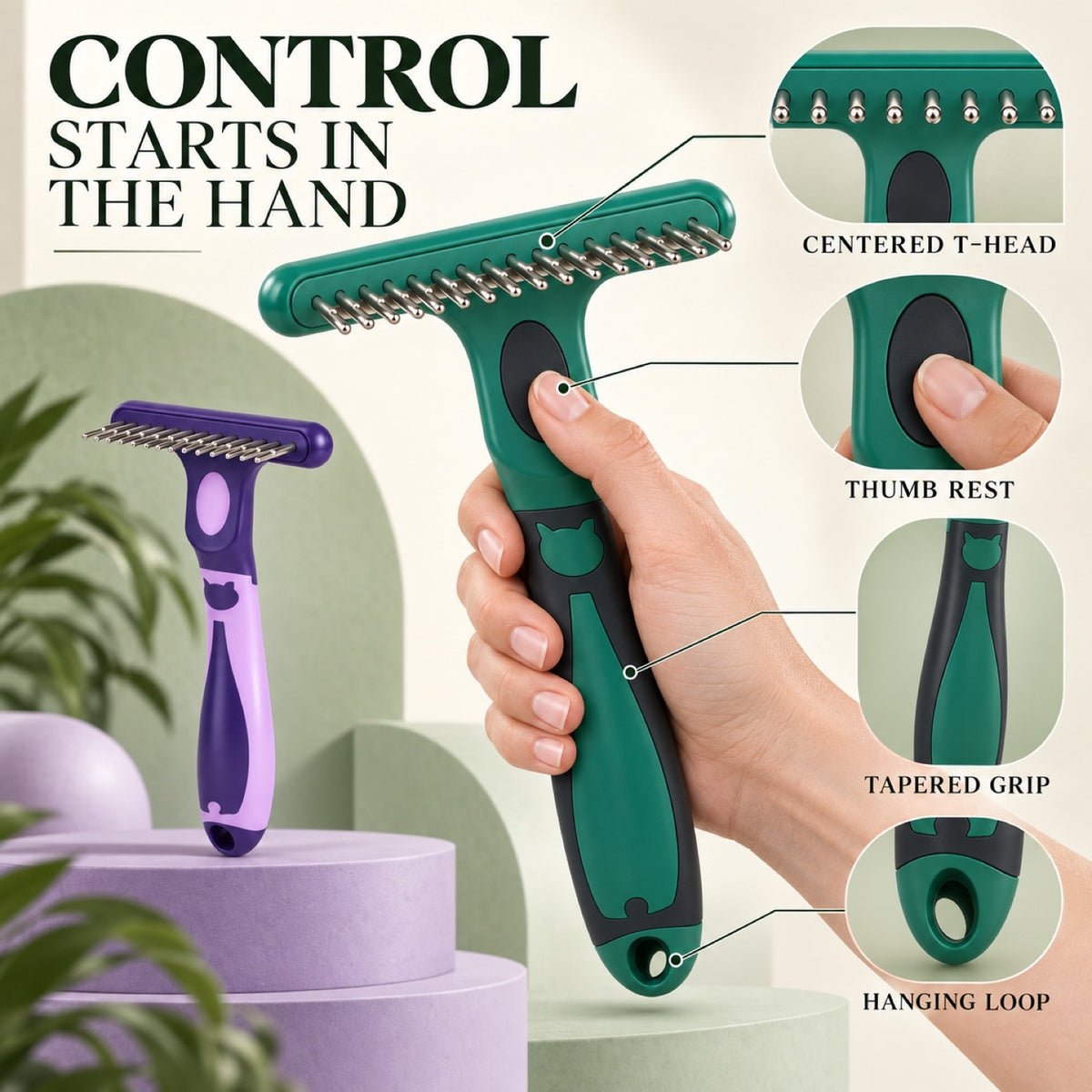 Flexible-Pin Pet Grooming Rake, 2 Sizes and 2 Colors, By GAVPEPY image 6 - 5.jpg
