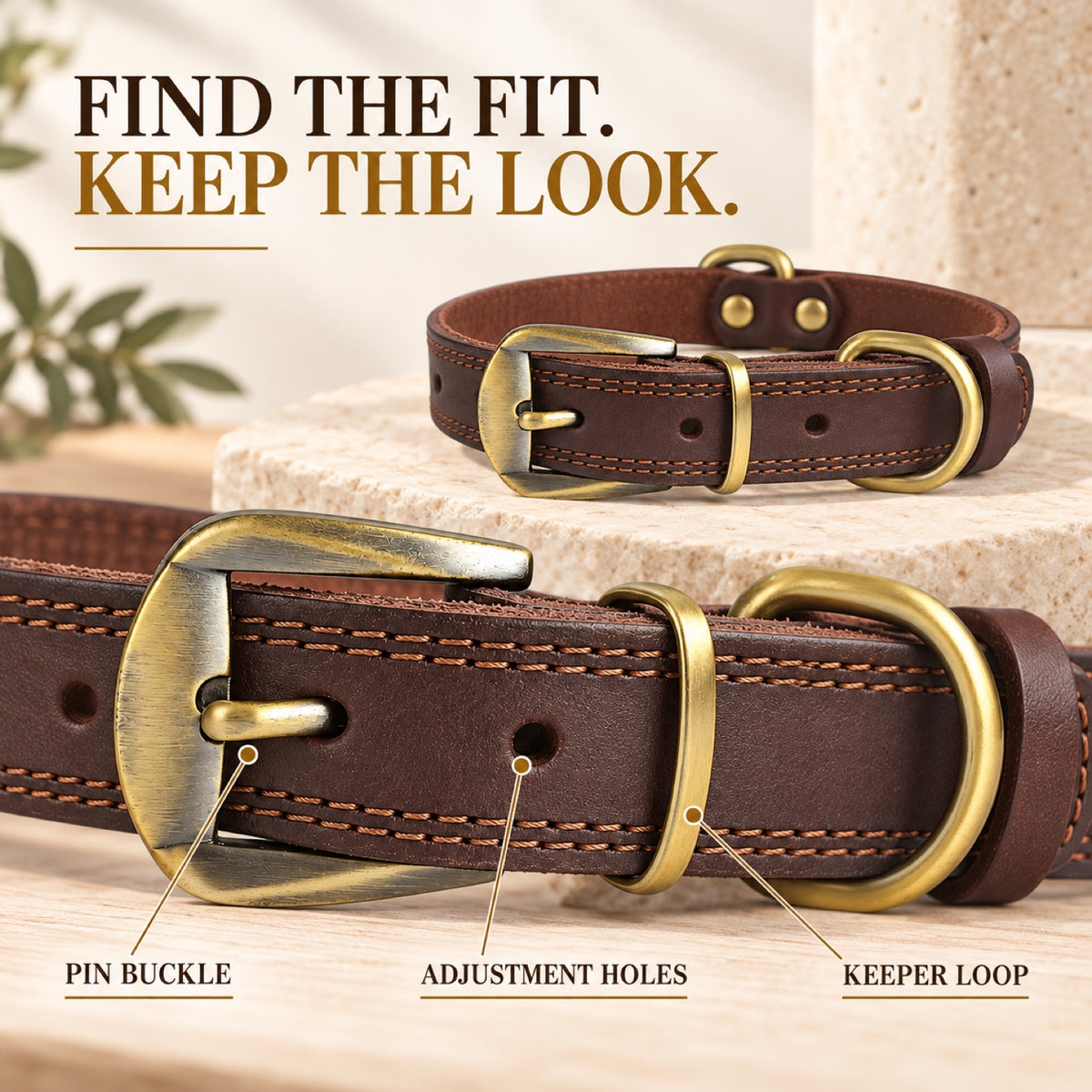 GAVPEPY Full-Grain Leather Dog Collar, 6 size options, Dark Brown, Black, for neighborhood walks, park visits and daily dog wear; an adjustable neckwear option for supervised walks and everyday outings image 6 - 5.jpg