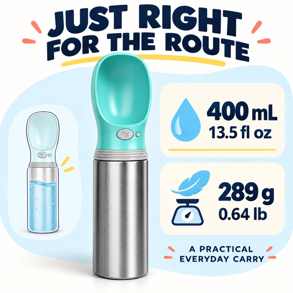 304 Stainless Steel Pet Travel Water Bottle, 400 mL, By GAVPEPY image 6 - 5.jpg