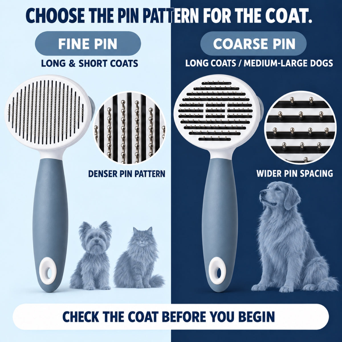Pet Grooming Pin Brush, 2 Colors and 2 Pin Types, By GAVPEPY image 6 - 5.jpg