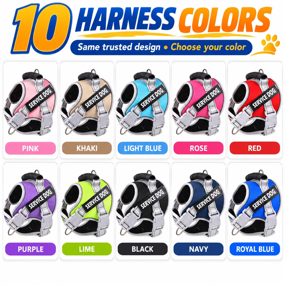 Reflective Service Dog Harness, 10 Colors and 6 Sizes, By GAVPEPY image 6 - 5.jpg
