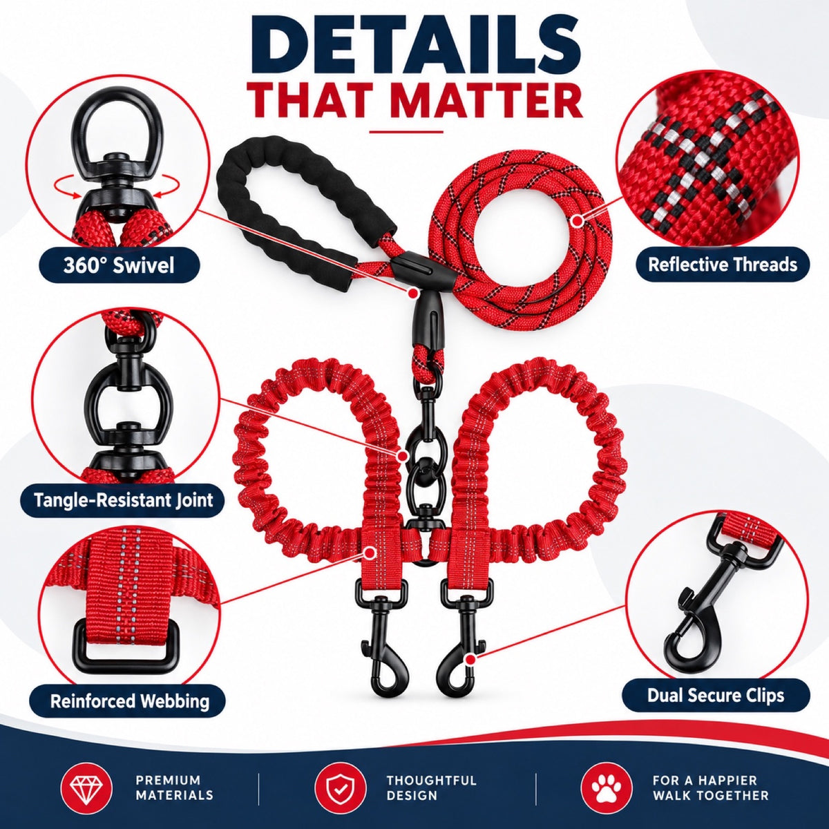No-Tangle Dual-Dog Bungee Leash, 52 Options, By GAVPEPY image 6 - 5.jpg