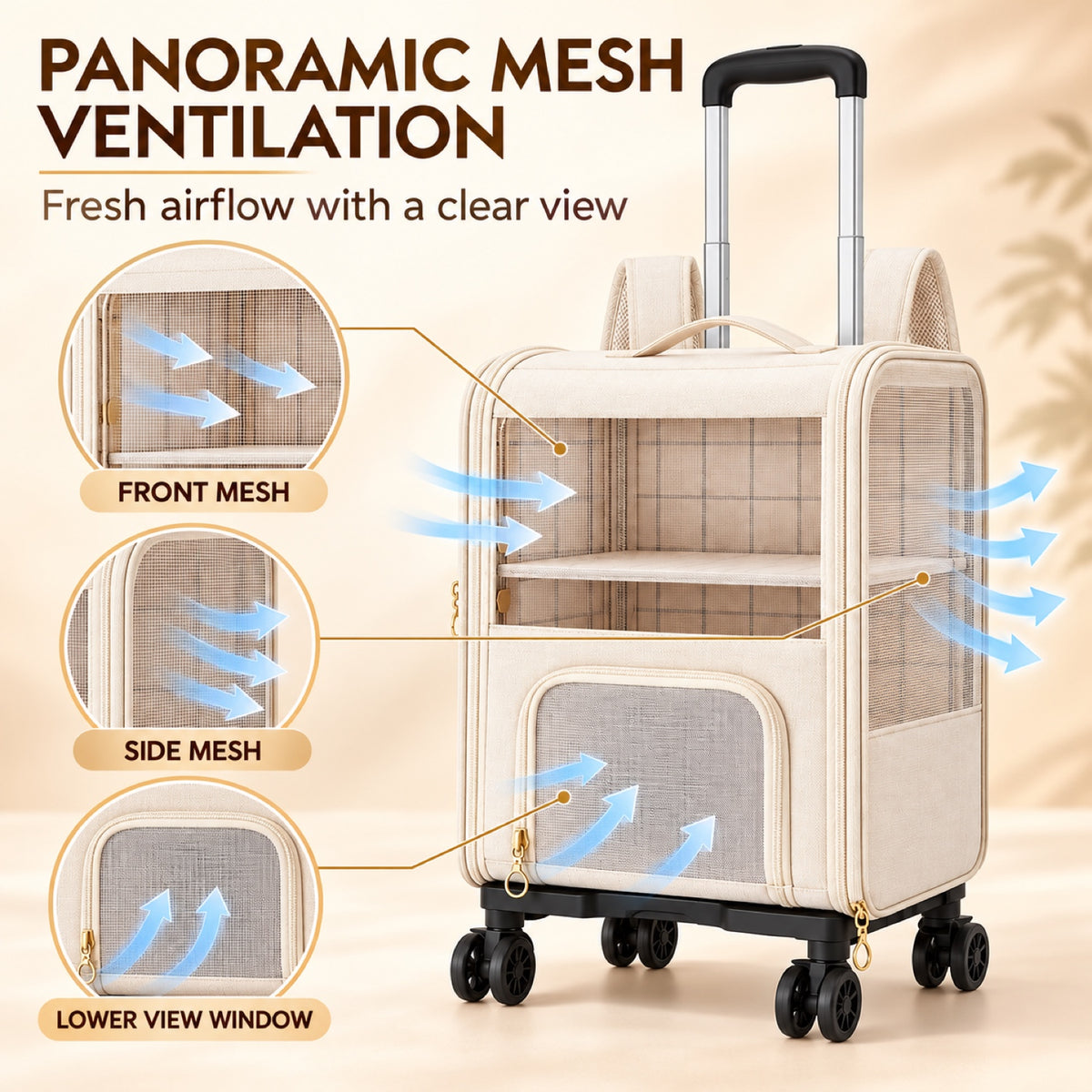 Double-Deck Rolling Pet Carrier Backpack with Telescopic Handle, By GAVPEPY image 6 - 5.jpg