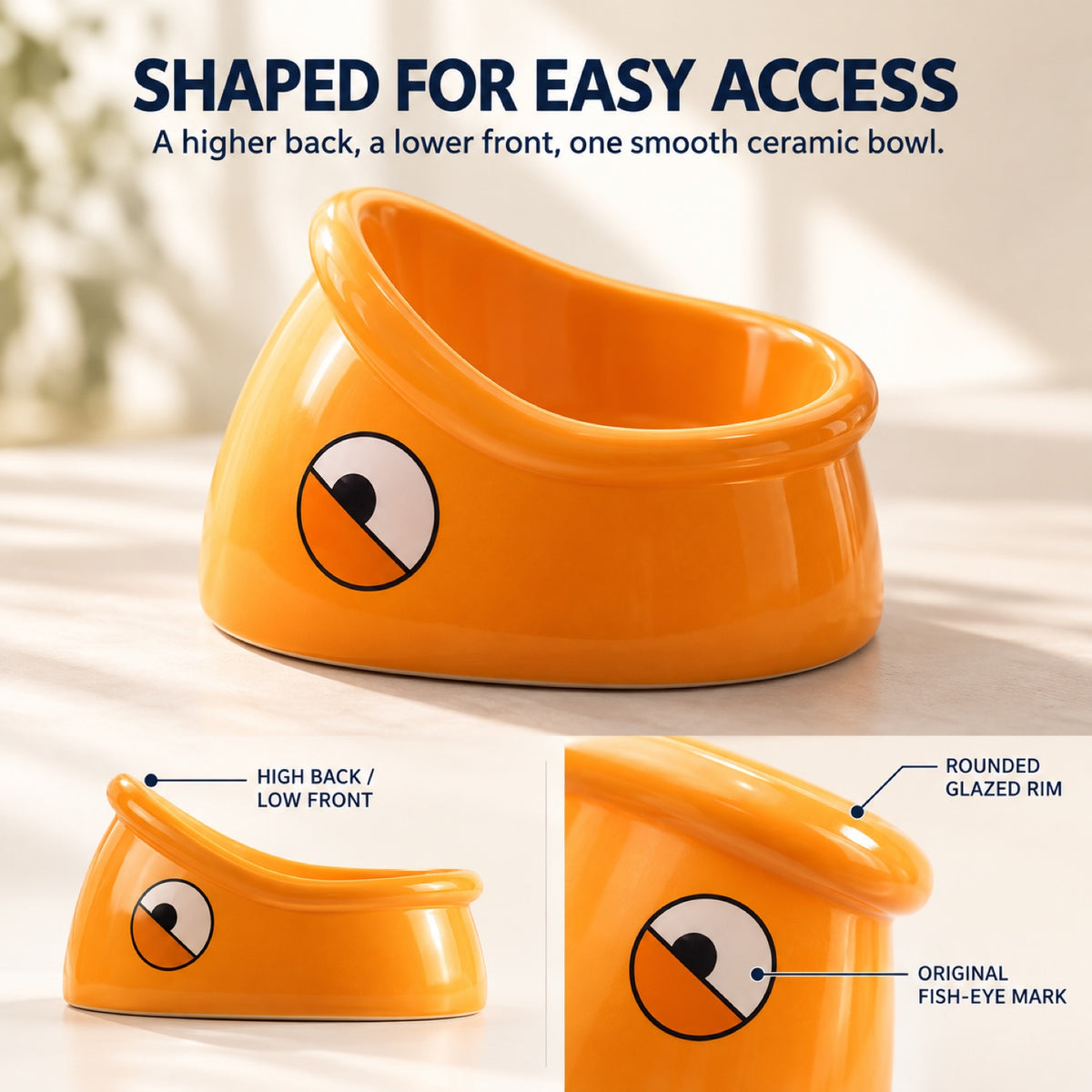 GAVPEPY Ceramic Fish-Head Pet Bowl, fish-head design; numeric dimensions not supplied, Orange, for Everyday Dog and Cat Meals or Water at Home, sculpted fish-head shape around an open bowl; a practical feeding setup for daily pet-care routines image 6 - 5.jpg