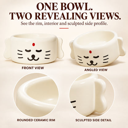 GAVPEPY Ceramic Sculpted Pet Feeding Bowl, 20 x 15 x 8 cm, cream finish, for Everyday Dog and Cat Meals or Water at Home, sculpted character-shaped exterior and open bowl; a practical feeding setup for daily pet-care routines image 6 - 5.jpg