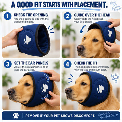 GAVPEPY Polyester Soft Dog Ear Wrap, Blue, Green or Orange in S, M and L, for covering the ears during supervised noisy or breezy routines, home routines, grooming, travel and outdoor use, a compact padded fabric panel and dark edge trim make each image 6 - 5.jpg