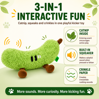 Green Cucumber Catnip Kicker Toy with Squeaker image 6