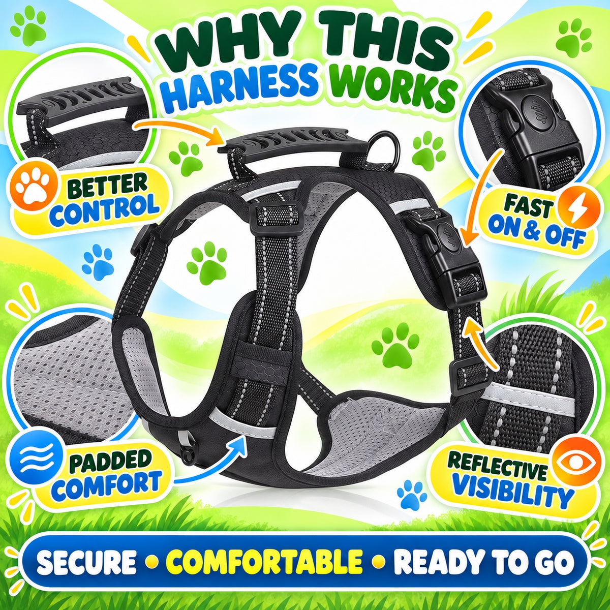 No-Pull Dog Harness With Top Handle, 4 Colors and 5 Sizes, By GAVPEPY image 7 - 6.jpg