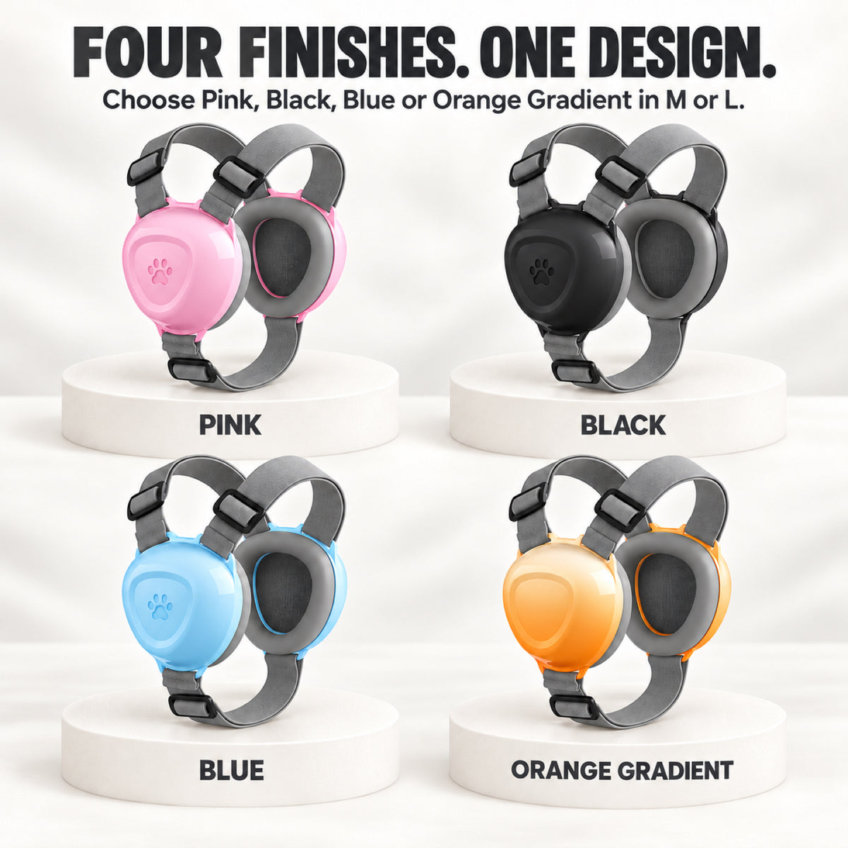 GAVPEPY ABS-Shell Dog Ear Muffs with Wraparound Straps, M or L with Black, Blue, Orange Gradient or Pink ear cups, for covering canine ears during thunderstorms, fireworks and grooming noise, home routines, outdoor events, travel and grooming visits image 7 - 6.jpg
