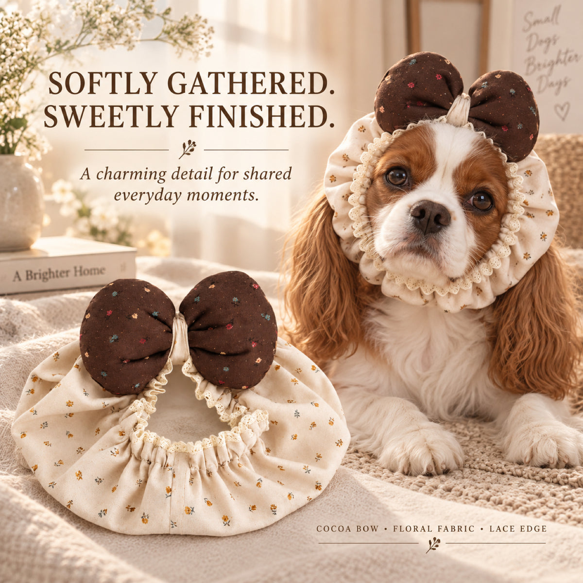 GAVPEPY Polyester Cocoa Bow Long-Ear Dog Snood, the Cocoa Bow Ear Cover Only design in S, M and L, for holding long canine ears back during meals and supervised outings, feeding time, home grooming and short walks image 7 - 6.jpg