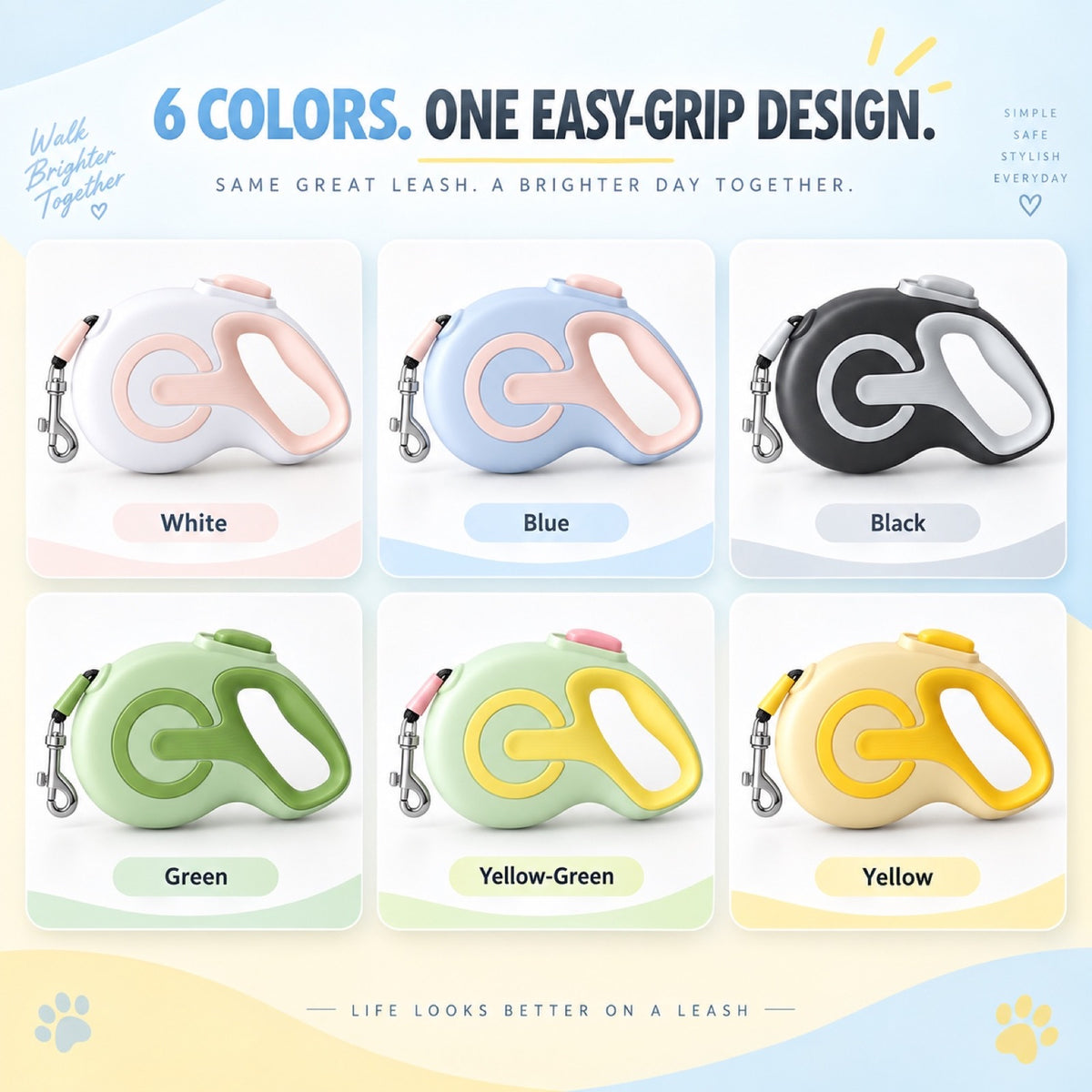 Rubber-Grip Reflective Retractable Dog Leash, 6 Colors, By GAVPEPY image 7 - 6.jpg