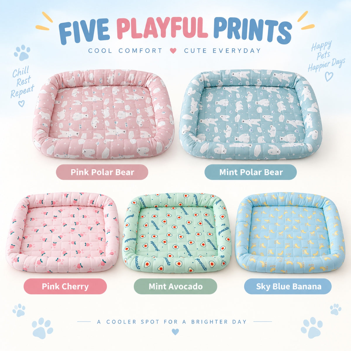 Printed Ice Silk Cooling Pet Bed, 5 Patterns & 3 Sizes, By GAVPEPY image 7 - 6.jpg