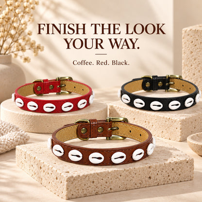 GAVPEPY Faux leather Decorative Shell Dog Collar, Sizes XS, S, M, L, Coffee Brown, Red, Black, for neighborhood walks, park visits and daily dog wear; an adjustable neckwear option for supervised walks and everyday outings image 7 - 6.jpg