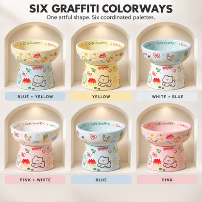Graffiti Ceramic Pet Bowl, 6 Color Options, By GAVPEPY image 7 - 6.jpg