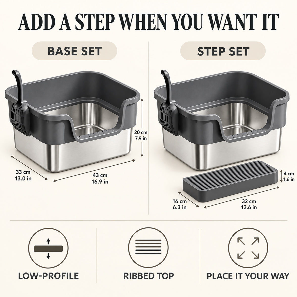 GAVPEPY Extra Large Stainless Steel High-Sided Cat Litter Box, 6 Options image 7 - 6.jpg