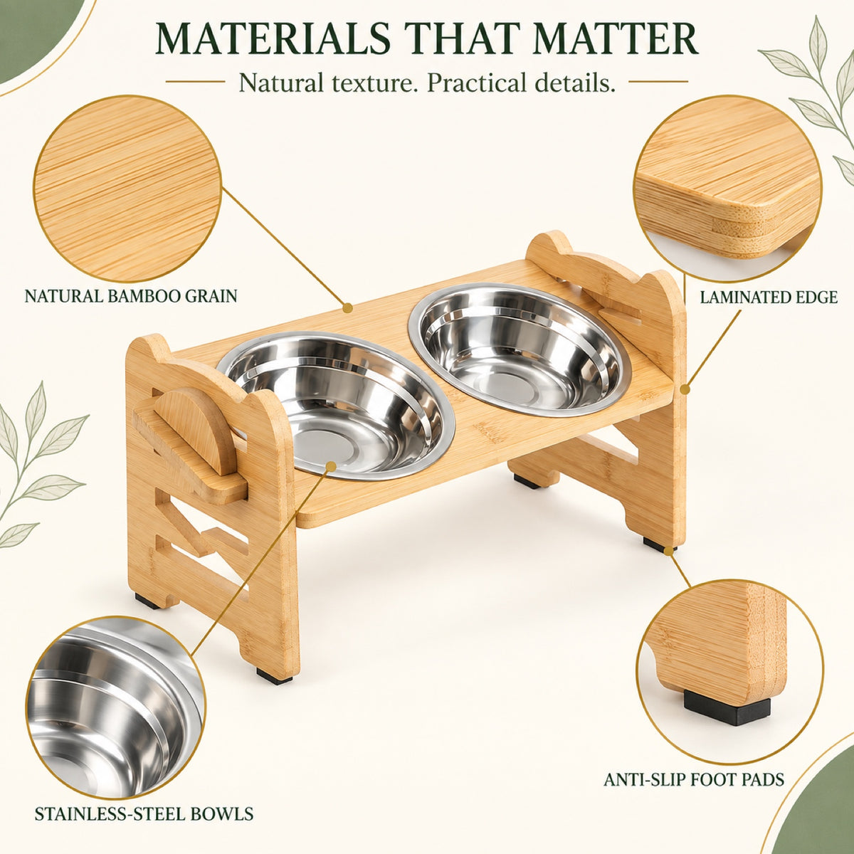 Foldable Bamboo Elevated Double Pet Bowl Stand, 2 Sizes, By GAVPEPY image 7 - 6.jpg