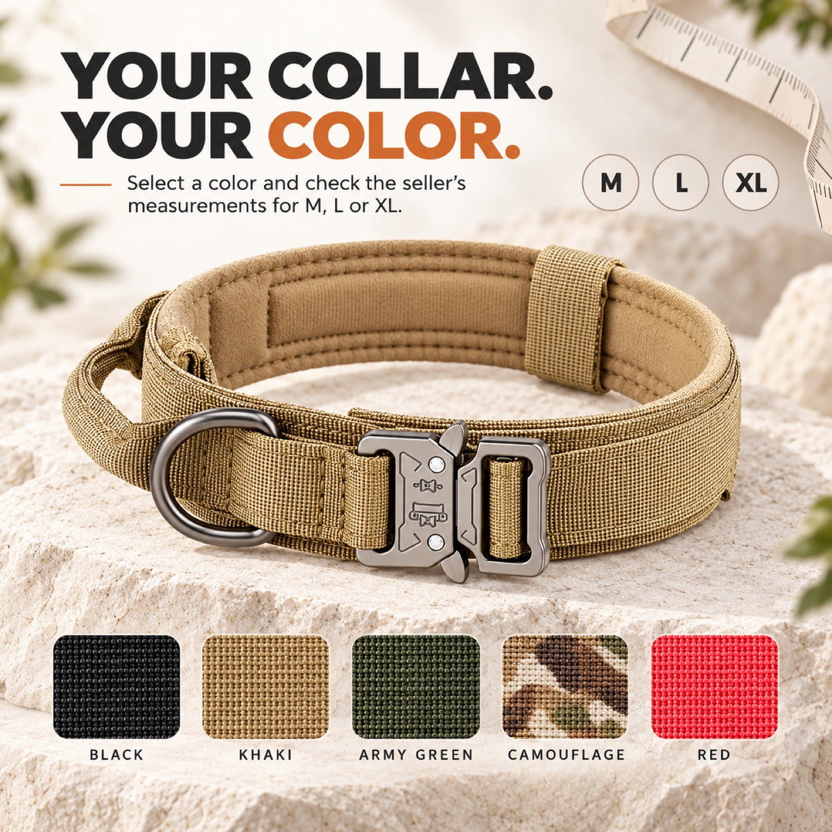 GAVPEPY Polyester with zinc-alloy hardware Tactical Padded Dog Collar, Sizes M, L, XL, 5 color or pattern options, for neighborhood walks, park visits and daily dog wear; an adjustable neckwear option for supervised walks and everyday outings image 7 - 6.jpg
