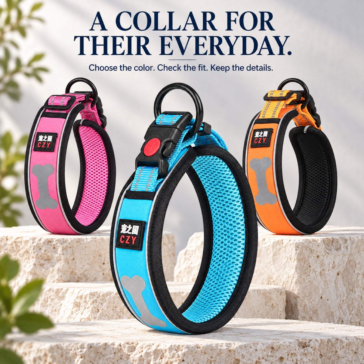 GAVPEPY Padded Mesh Dog Collar, Sizes XS, S, M, L, 5 color or pattern options, for neighborhood walks, park visits and daily dog wear; an adjustable neckwear option for supervised walks and everyday outings image 7 - 6.jpg