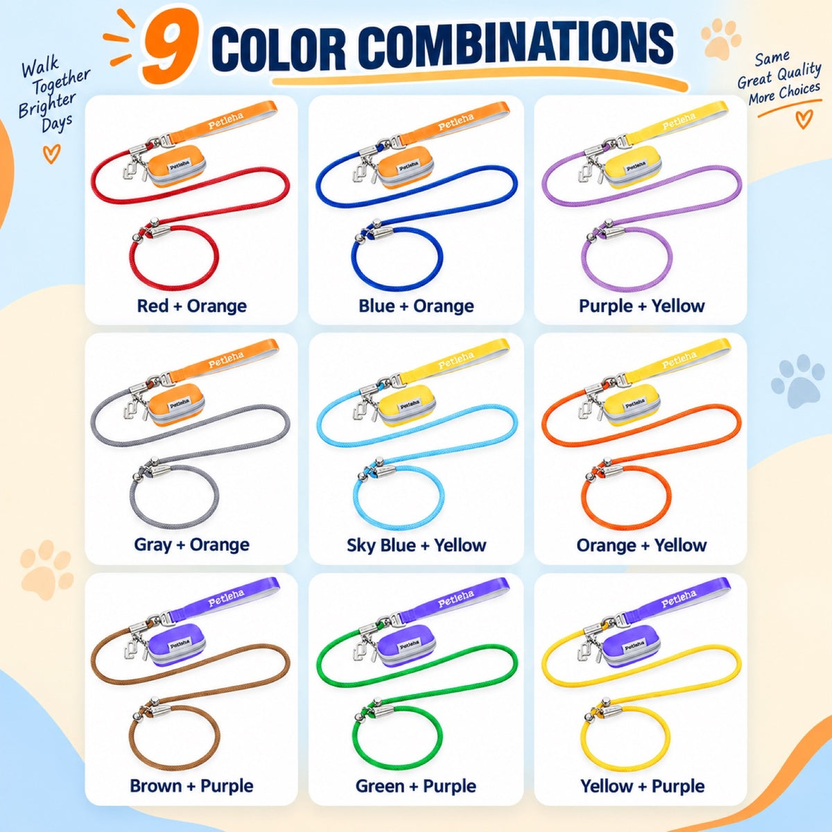 Integrated Slip-Lead Dog Leash Set with Storage Bag, 27 Options, By GAVPEPY image 7 - 6.jpg