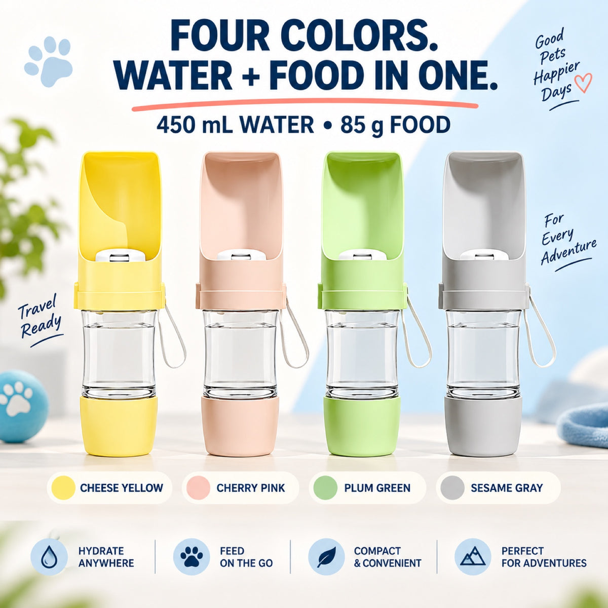 2-in-1 Pet Water and Food Bottle, 450 mL, 4 Colors, By GAVPEPY image 7 - 6.jpg