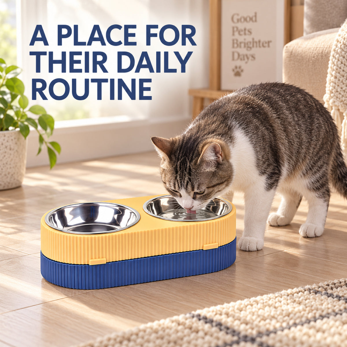 GAVPEPY Stainless Steel Double Pet Bowl Set, 31.5 x 16.5 x 9.3 cm, Pink and Green or Blue and Yellow, for Everyday Dog and Cat Meals or Water at Home, two removable-looking bowls in a joined base; a practical feeding setup for daily pet-care routines image 7 - 6.jpg